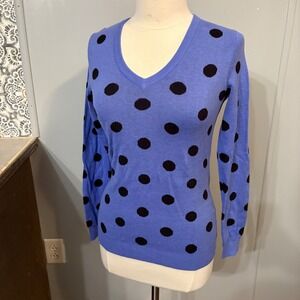 Blue PNWT Izod Golf Periwinkle Purple Knit Sweater Black Polka Dot (Women Small)